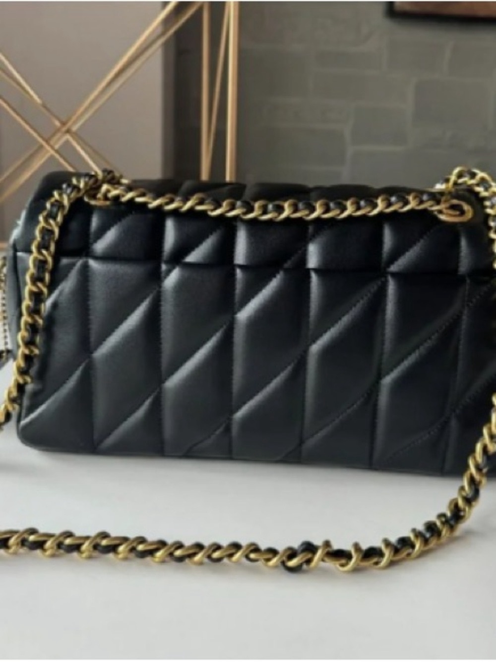Coach Black Quilted Leather Shoulder Bag with Gold 'C' Hardware - Picture 3 of 8
